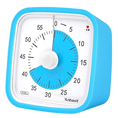 Yunbaoit Visual Timer, Silent 60-min Countdown Timer for Kids, Blue Blue | Protective Case, Time Management Tool, Mute and Ringing Alarm Available, Low Power Reminder, for Study,Game,Work,Fitness etc - color: Blue Blue