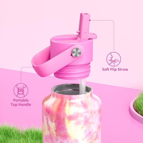 POWCAN 18 oz Insulated Water Bottle: Leakproof, Lightweight, BPA-Free, Cupholder Friendly, Stainless Steel Water Bottle with Straw for Girl, Outdoors, Sport, Daily, Classroom, School (Citrus Dream) - color: Citrus Dream, size: 18 Ounces