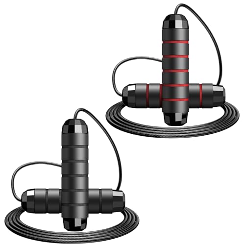 Jump Rope,Tangle-Free Rapid Speed Jump Rope with Ball Bearings for Men,Women and Kids,Adjustable Steel Skipping Rope with Ergonomic Foam Handles,A Ideal Equipment and Accessories for Workout,Fitness,Exercise,Home Gym,Slim Body - color: Black+Red