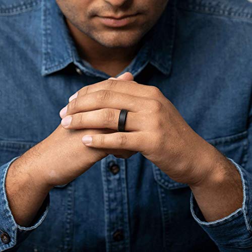 Enso Rings Bevel Classic Silicone Wedding Ring – Hypoallergenic Unisex Wedding Band – Comfortable Band for Active Lifestyle – 8mm Wide, 2.16mm Thick - color: Obsidian, size: 7