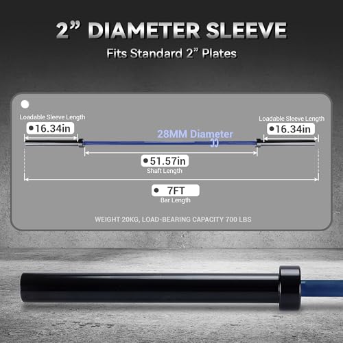 7FT/4 ft Home Gym Barbell Bar – 700LB/1500LB/500LB Capacity, Anti-Slip Knurling, Solid Steel, for Weightlifting, Strength Training - color: Blue, size: 7FT-700lbs