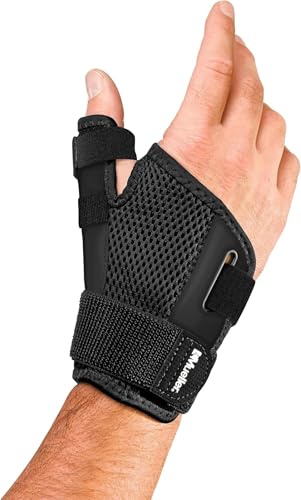 MUELLER Sports Medicine Adjust-to-Fit Thumb Brace, Spica Splint, Thumb Pain Relief Stabilizer for Men and Women, Ideal for De Quervain's Tenosynovitis, Arthritis, Sprains, Fits Right or Left, Black, One Size - size: 1 Count (Pack of 12)
