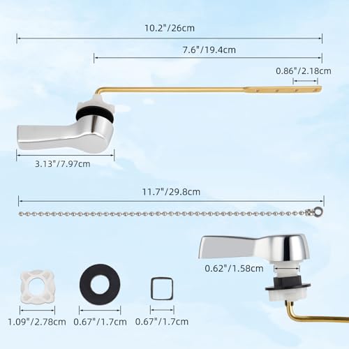 Hibbent Universal Front Mount Metal Toilet Handle Replacement Kit, Brass Toilet Tank Flush Lever with Stainless Steel Adjustable Flapper Chains for Most Toilets, Chrome - color: Chrome, style: Front Mount