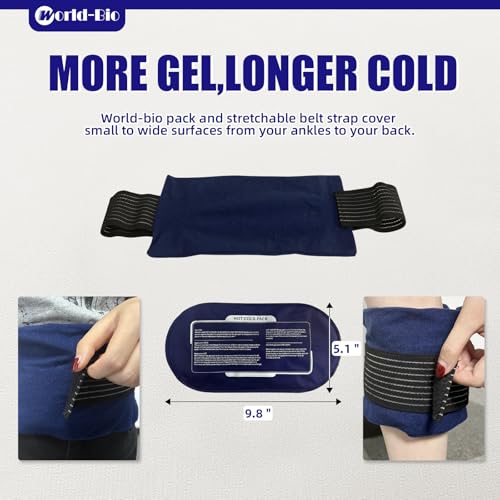 World-Bio Ice Pack for Injuries Reusable, Ice Packs with Adjustable Straps | Two Packs Double The Convenience, Stays Soft Even After Freezing, Adjustable Fit Stays In Place, Reusable Built To Last - size: 3 Count 9.8" x 5.1"