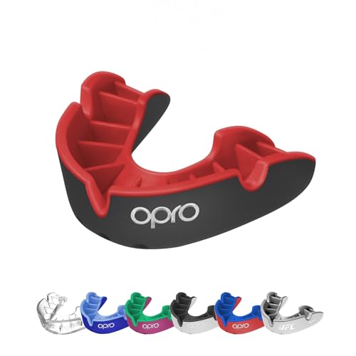OPRO Silver Level Moldable Mouth Guard Essential Fit (Black/Red) Kids Youth Boxing Mouthguard for MMA & Impact Sports, Easy Self-Fit Mouth Guard for Sports, Football & Hockey - Includes Case - color: Black/Red, size: Youth (Under 10)