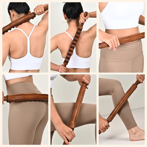 Guasha Wood Massage Stick Tools Wooden Therapy Scraping Lymphatic Drainage Massager, Double Row 20 Beads Point Treatment Gua Sha Tools, Stomach Cellulite Massager, Myofascial Release Tool - style: Massage Stickr