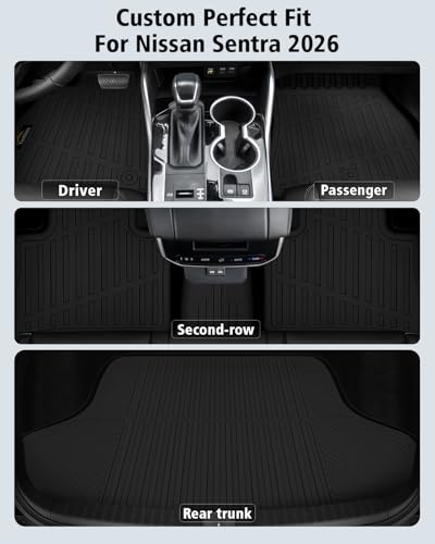 Floor Mats & Cargo Liner Custom Fit for Nissan Sentra 2026, Door Sill Guards, All Weather TPE Rubber Anti-Slip 1st & 2nd Row & Trunk Mat Floor Liners for Sentra 2026 Accessories, Black - size: For Nissan Sentra 2026