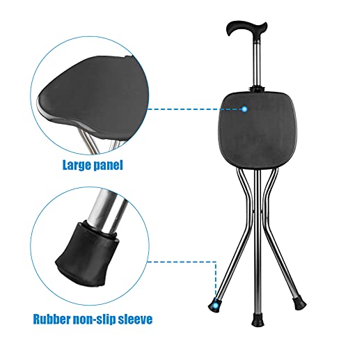 Yayayo Hold 440 lbs Folding Canes with Seat Walking Stick Height Adjustment Cane Seat Capacity Frosted Handle with Magnetic Therapy Stone Crutches Stool - color: Square Black