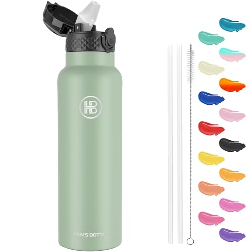 Han's Bottle Sports Water Bottle - 24 Oz, Straw Lid, Leak Proof, Vacuum Insulated Stainless Steel, Double Walled, Thermo Mug,Pine Green - color: Pine Green, size: 24 Ounces