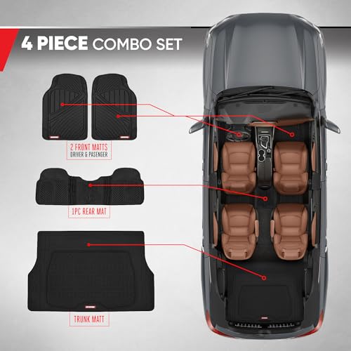 Motor Trend FlexTough Performance All Weather Rubber Car Mats with Cargo Liner - Full Set Front & Rear Floor Mats for Cars Truck SUV, Automotive Floor Mats (Black) - color: Black, size: Medium