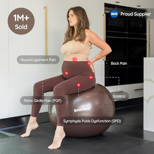 BABYGO Birthing Ball - Pregnancy Yoga Labor & Exercise Ball & Book Set Trimester Targeting, Maternity Physio, Birth & Recovery Plan Included Anti Burst Eco Friendly - color: Mocha, size: 65cm - Manual