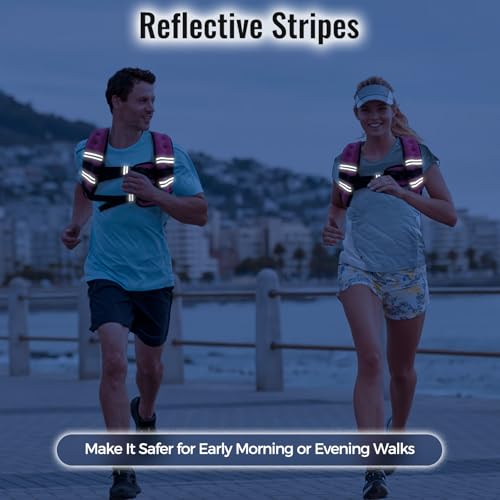 Zeerun Weighted Vest, 6lb/8lb/10lb/12lb/15lb/18lb/20lb/24lb/30lb for Men Women, Reflective Stripe Adjustable Buckle, Comfortable Durable Rucking Vest for Walking Running Strength Training - color: Pink, size: 6 Lb