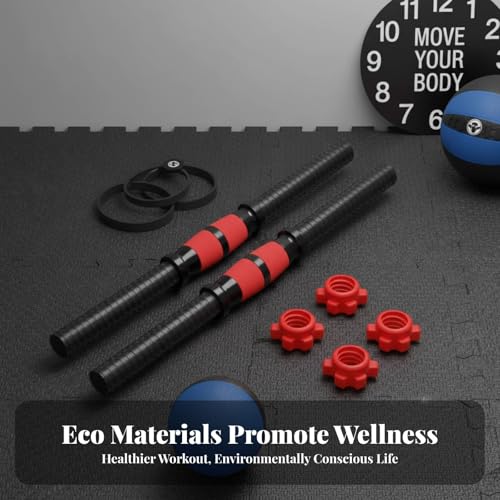 DYNWAVE 2X Dumbbell Handle Dumbellsweights Set Sturdy with 4 Collars Barbell Bar for Workout Strength Training Fitness Gym Attachment - color: 55cm