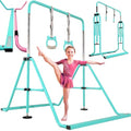 Folding Gymnastics Bar with Rings, Foldable Kip Bar with Sturdier Base, Training Bar for Kids Ages 3-10, Horizontal Bar, Home Gym Equipment for Boy Girl - color: Teal, style: Foldable Bar
