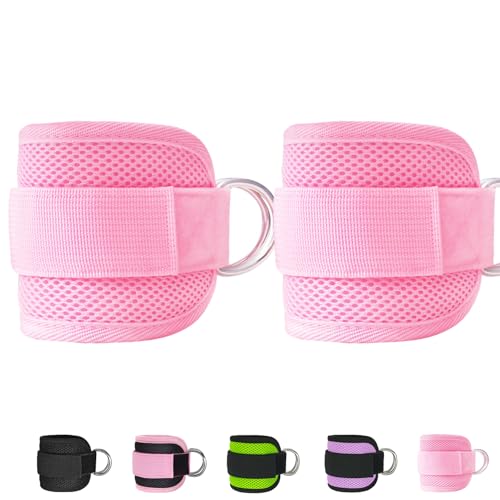 Fitness Ankle Straps for Cable Machines, 2 Pack Comfortable Adjustable Padded Ankle Wrist Cuffs, Kickback Glute Workouts for Men Women, D-Ring Leg Straps with Neoprene Padding - color: yy-Pair -pink