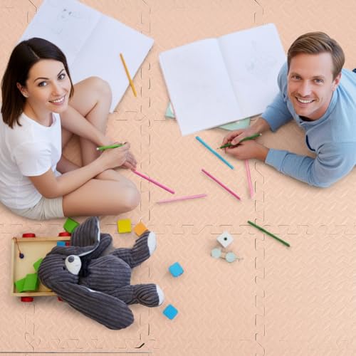 Arrowbash 12x12x1 Inch EVA Thick Interlocking Foam Floor Tiles Puzzle Exercise Mat Foam Mats for Home Gym Pets(Beige,12) - color: Beige, size: 12