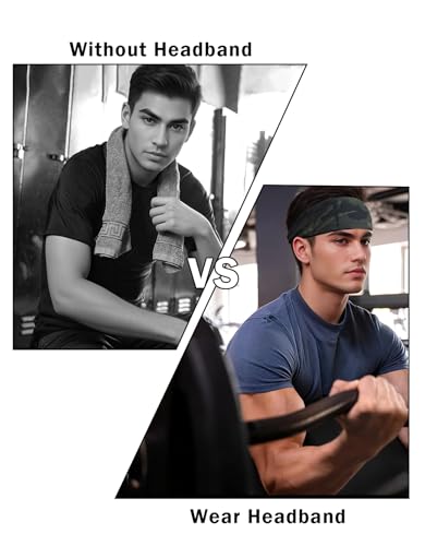 Headbands for Men & Women, Sweat Headband Non-Slip Sweatband Sports Running Cycling Yoga Basketball Workout Football Training - color: Camo Pack