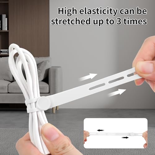 Oligei 25 Pcs Silicone Cable Ties, Cable Ties Reusable, High Elasticity Cord Wraps for Electrical Cords, Cord Organizer for Earphone, Phone Charger(White) - color: 25p∣white