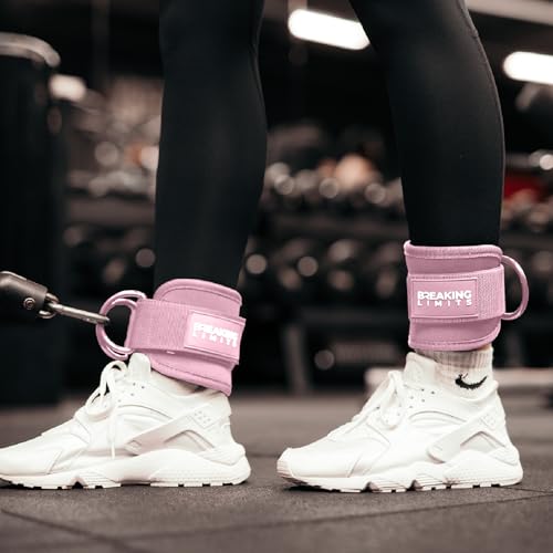 Breaking Limits Ankle Straps for Cable Machines Women - Cable Kick Back Set | Cable Kick Back Ankle Straps, Gym Cable Ankle Strap Attachment, Glute Leg Strap for Cable Machine, Neoprene, Double D-Rings - color: Pink - Pair