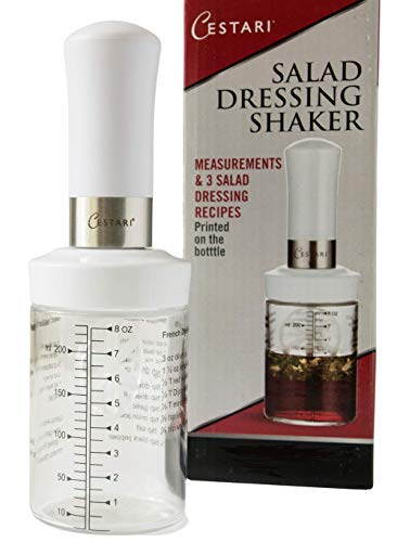 Original Salad Dressing Shaker: Borosilicate Glass Bottle with Mixer Insert | Leak-Proof Salad Dressing Blender and Dispenser with Measurements + Recipes, Reusable Vinaigrette Cruet - color: White