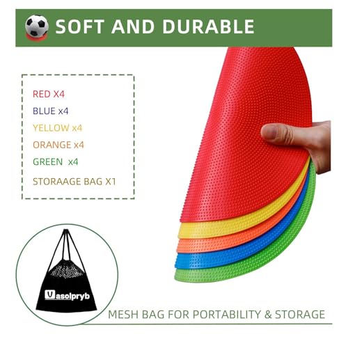 Spot Markers 4 Inch 9 Inch Non Slip Rubber Floor Markers Flat Field Cones Poly Dots for Classroom Dance Sports Soccer Basketball Speed Agility Training - style: 9inch 20pcs 5colors