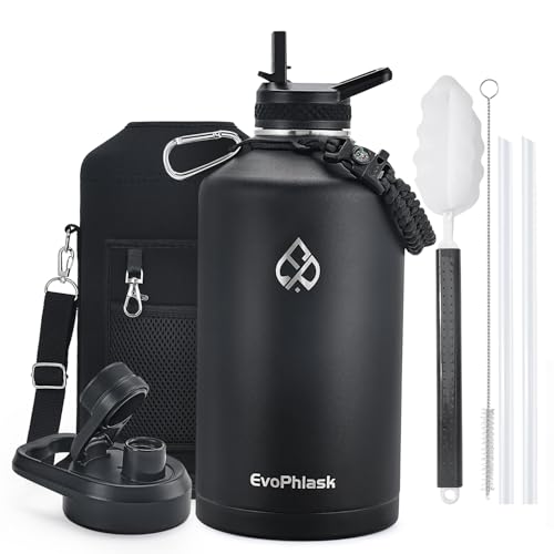 1 Gallon Water Bottle Insulated, Vacuum Stainless Steel Water Bottle Keep Cold 48Hrs, 128 oz Large Gallon Water Jug for Travel, Sport, Gym, Hiking with Carrier Bag, Black - color: Black, size: 128 Ounces