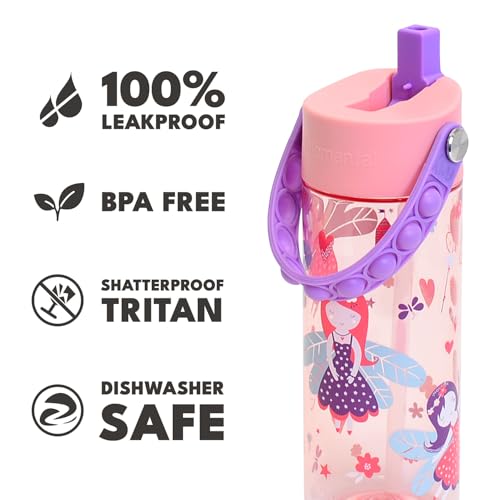 Elemental Water Bottles for Kids - Splash Kids Water Bottle for School with Pop-it Handle - BPA Free Tritan Plastic Water Bottle with Straw Leak Proof when Spout is Closed - Fairy Princess - 18oz - color: Fairy Princess