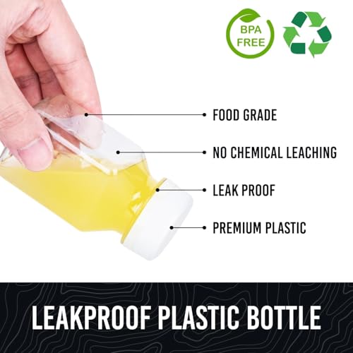 Norcalway 10pcs 2oz Plastic Shot Bottles with Caps - Ginger Shot - Freezer Safe, Leak Proof, BPA Free, Food Grade Small Plastic Travel Bottles with Caps - size: 2 OZ / 10 PACK