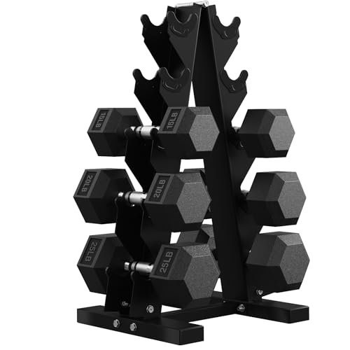 Hex Dumbbell Sets with Rack, 85-560lb Dumbbell Weight Set & Storage Rack | PAPABABE Dumbbell Set with Stand, Rubber Dumbbell Weight Set, Multiple Options Hand Weight for Strength Training - size: 120lb (15, 20, 25lb)x2& Rack