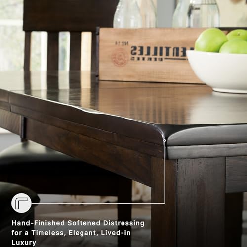 Signature Design by Ashley Haddigan Dining Room Extension Table, Dark Brown | Veneers, wood and engineered wood, Farmhouse style wood dining table, Self-storing 18-inch butterfly leaf, Kitchen table - color: Dark Brown, style: Farmhouse
