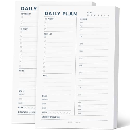 Daily Planner Notepad, 5.5 x 8.5" Tear-Off Pad – 70 Undated Sheets Focus-Enhancing Desktop Organizer with Hourly Schedule, To-Do List for Work, School (White, Minimalist, 2 Pack) - size: Minimalist, 2 Pack