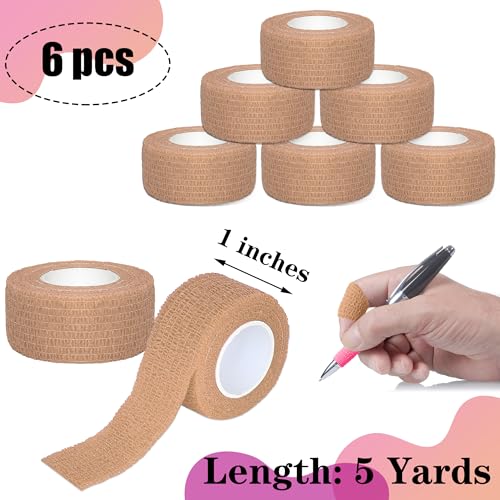 6 Pack 1 Inches Self Adhesive Bandage Wrap Breathable Cohesive Bandage Elastic Tape for Pets, Athletic, Sports, Wrist, Knee, Ankle(5 Yards Per Roll, Skin Colors) - color: Skin Color, size: 1 Inch
