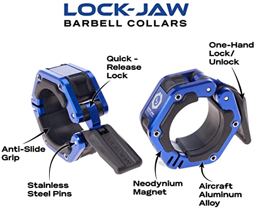 Lock-Jaw Flex Barbell Collars Olympic Barbell Clamps w/Magnet 2 Pcs – Heavy Duty Bar Clamps for 2” & 50mm Olympic Bars – Secure Weight Bar Clamps for Strength Training & Home Gym Accessories - color: Red