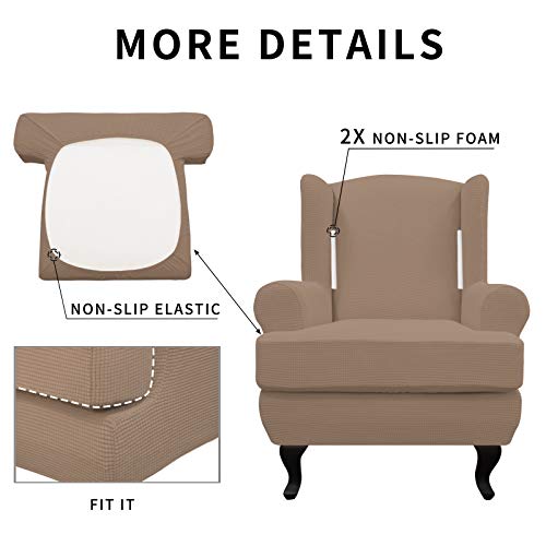 Easy-Going Stretch Wingback Chair Sofa Slipcover 2-Piece Sofa Cover Furniture Protector Couch Soft with Elastic Bottom, Spandex Jacquard Fabric Small Checks, Camel - color: Camel