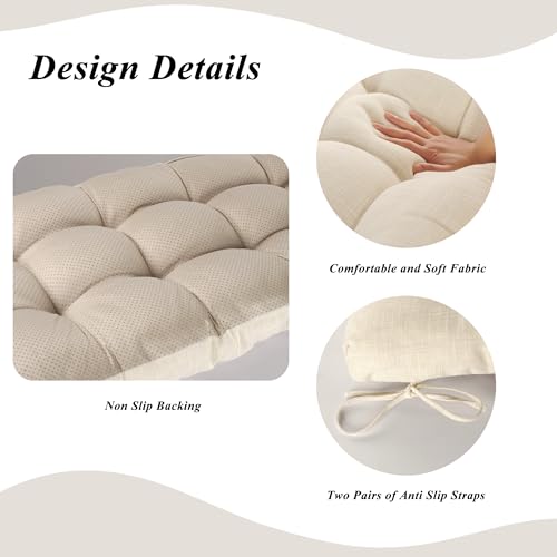 Indoor Bench Cushion for Indoor Furniture 48"x19" Beige 1 Pc | Thick, Stay in Place, Textured Fabric, for Entryway Window Shoe Storage and Kitchen Bench, Comfort Sitting, Upgrade Decor - color: Beige