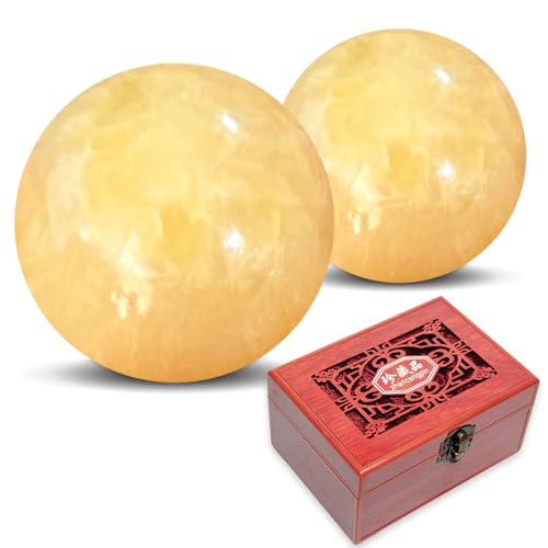 Marble Baoding Balls, Chinese Meditation Stress Relief Balls for Hand Therapy, Manual Massage Exercise with an Upgraded Shockproof Imitation Wood Box, 2 Count Beige, Small-1.38" - color: Beige, size: Small-1.38"
