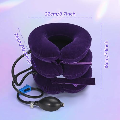 Lit-Pack Cervical Neck & Vertebra Traction Device for Neck Pain Relief, Adjustable Inflatable Neck Stretcher Pillow for Neck Tension Relief Decompression Neck Brace Pump with Carrying Bag red Color - color: Red