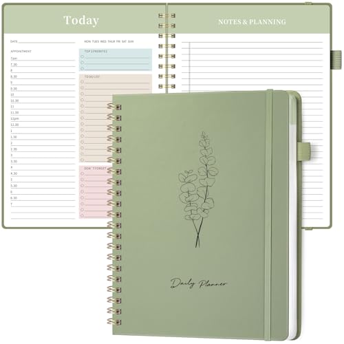 Oucaru Undated Daily Planner, 8.5"x11", A4 Size Spiral Notebook with Hourly Schedule, To Do List, Priorities, and Notes for Productivity - Easily Organize Your Tasks, Appointments & Goals for Women - size: A4-Green, style: Daily Planner