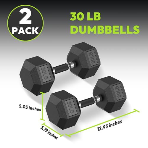 HANDBODE Rubber Encased Hex Dumbbell Pair, 2.5-65 lb | Non-Slip Handle Design for Secure & Comfortable Grip, Hand Weights for Strength Training, Fitness & Home Gym - size: 30 lb, Pair, style: Comfort Grip