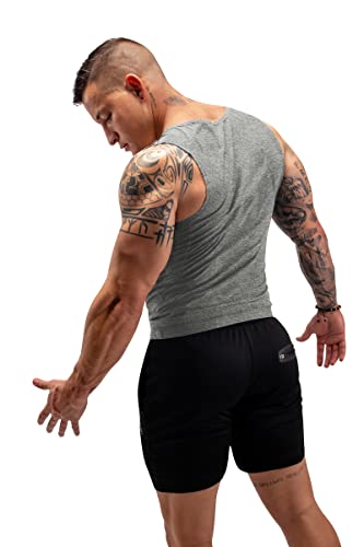 FUXERT Men's Sauna Vest Workout Sweat Tank Top Waist Trainer for Men Compression Sweat Enhancing Vest - color: Gery, size: Large-X-Large