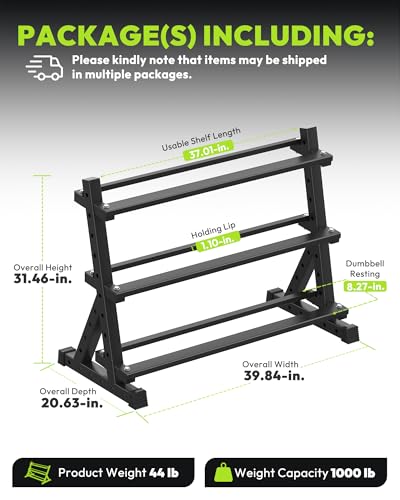 HANDBODE Dumbbell Set with 3-Tier Rack, 390-790 lb | Heavy Duty Weight Stand for Dumbbells, Space-Saving Metal Storage Organizer, Sturdy Dumbbell Holder for Home Gym - style: 496 lb Set (5-45 lb) *2 & Rack