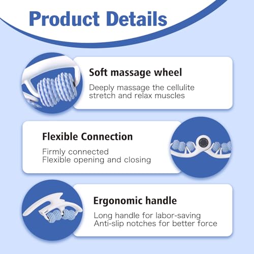 Cellulite Massage Tool Lymphatic Drainage Massager for Thighs & Legs & Buttocks, Anti Cellulite Roller with Detachable Handles Fascia Massage Tool for Contoured & Smoother Skin, White-Blue - color: White