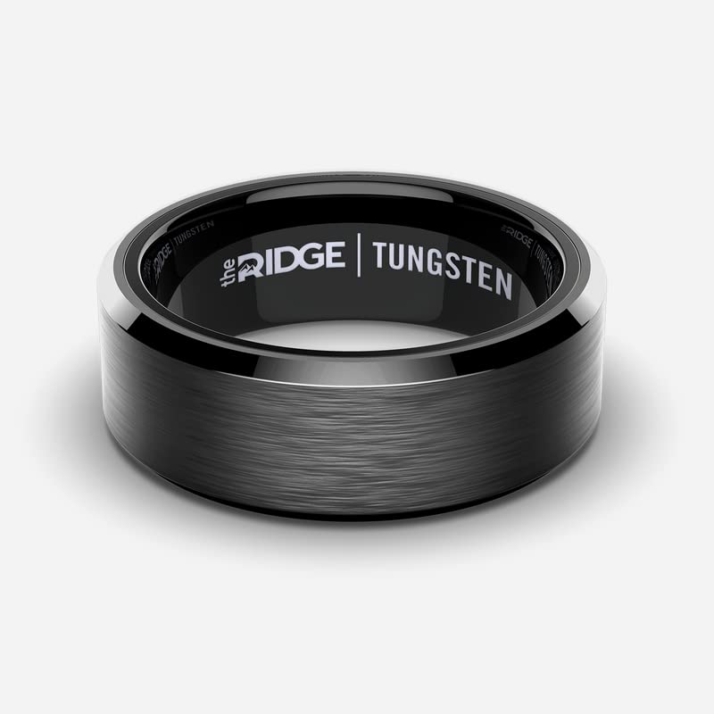 The Ridge Tungsten Rings For Men - Mens Wedding Band - Strong, Durable, and Scratch-Resistant Beveled Ring With Silicone Band - color: Gunmetal