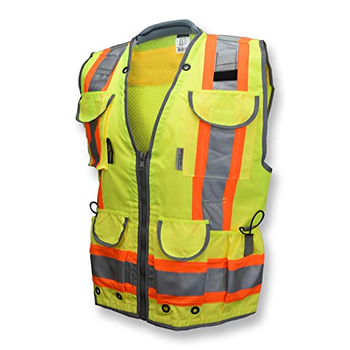 Radians SV55 Class 2 Heavy Woven Two Tone Engineer Vest with Padded Neck to Support Extra Weight in Cargo Pockets, Green, 3X-Large. - color: Green, size: 3X-Large