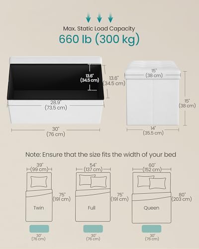 SONGMICS MAZIE Collection - 30 Inches Folding Storage Ottoman Bench, Ottoman with Storage, Foot Rest Stool, Load 660 lb, for Living Room, Synthetic Leather, White ULSF106 - color: White, size: 15"D x 30"W x 15"H