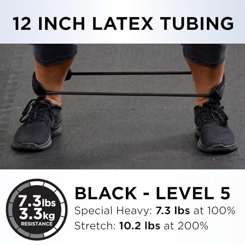 THERABAND Resistance Tubes, Professional Latex Elastic Tubing For Physical Therapy, Lower Pilates, At-Home Workouts, & Rehab, 12 Inch, Padded Cuffs, Black, Special Heavy, Advanced Level 1 - color: Level 5 / Special Heavy - Black