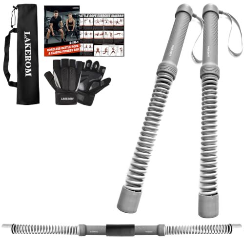 Ropeless Battle Ropes (2-in-1) Elatic Fitness Bar,Cordless Battle Ropes Sticks with Exercise Guide,Portable Home Gym Equipment for HIIT,Strength Low-Impact Workouts for Men & Women Grey - color: Gray