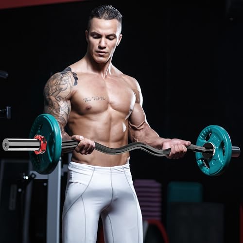 Olympic EZ Curl Barbell Bar, 47" Curl Bar for Weight Lifting,Chrome Curling Bar for 2 Inch Weight Plates，Biceps, triceps, Back/Leg Muscle Group Exercise,Training Bar for Home Gym - color: Black