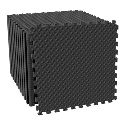 Fitvids Puzzle Exercise Gym Flooring Mat, 1/2" Thick High-Density EVA Interlocking Tiles Workout Mat for Home Gym, Fitness Equipment, MMA, Gymnastics, 36-Piece Shock-Absorbing Exercise Mat (144 Sq Ft) - color: Midnight, style: 1/2" Thick, 36 Tiles (144 Sq