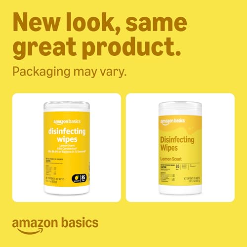 Amazon Basics Disinfecting Wipes, Lemon Scent, for Sanitizing, Cleaning & Deodorizing, 255 Count (3 Packs of 85), Packaging May Vary - size: 85 Count (Pack of 3), style: 3 Pack Lemon